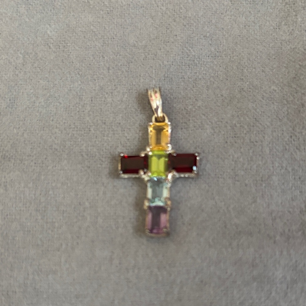 Multicolor Gemstone Cross Pendant